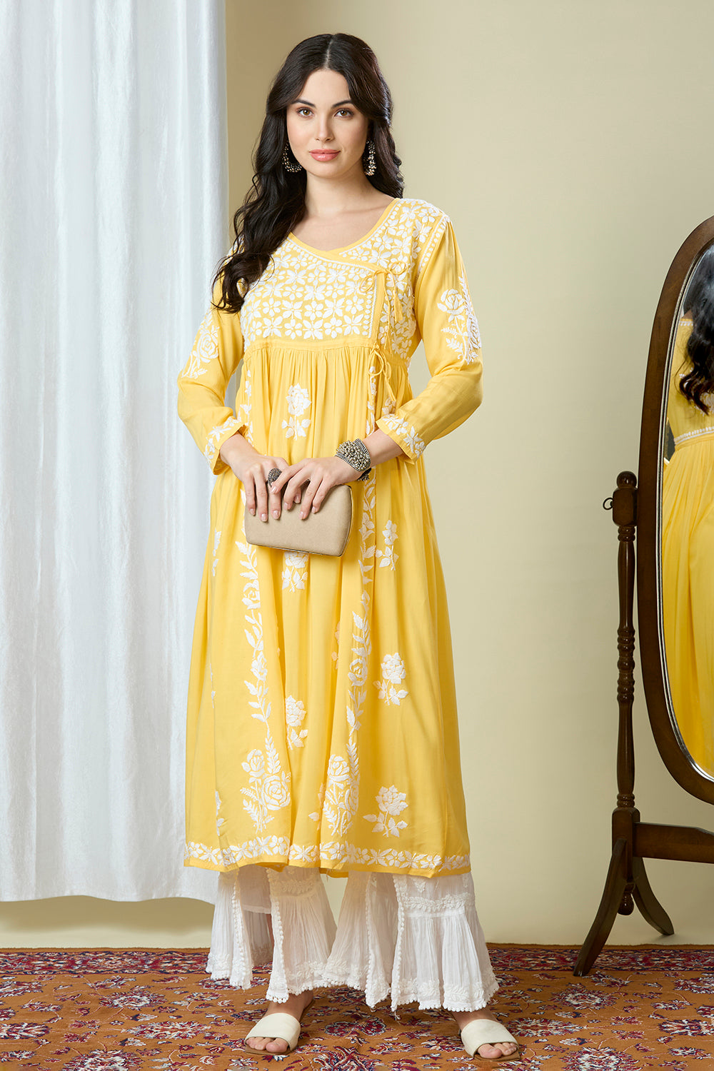 Fiza – Premium Cotton Handcrafted Chikankari Angarakha Gown – Begums of  Awadh