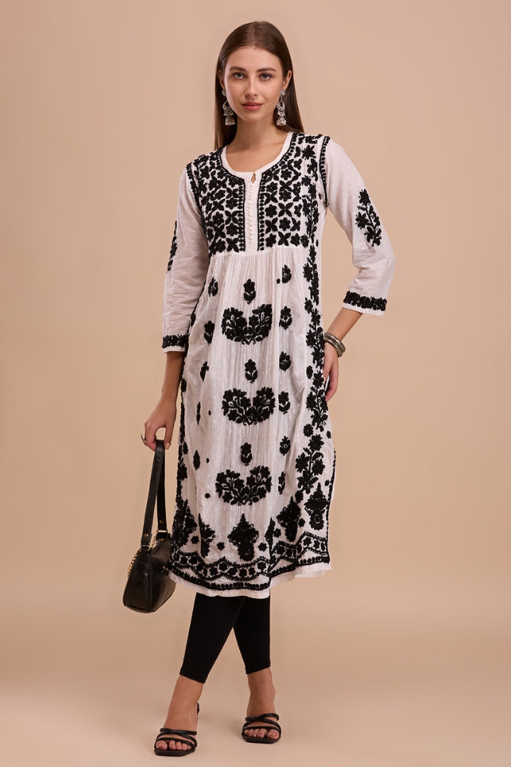 Black On White Naira Cut Chikankari Kurta
