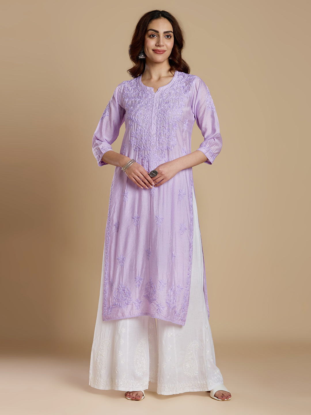 Lavender Chanderi Lucknowi Chikankari Kurta