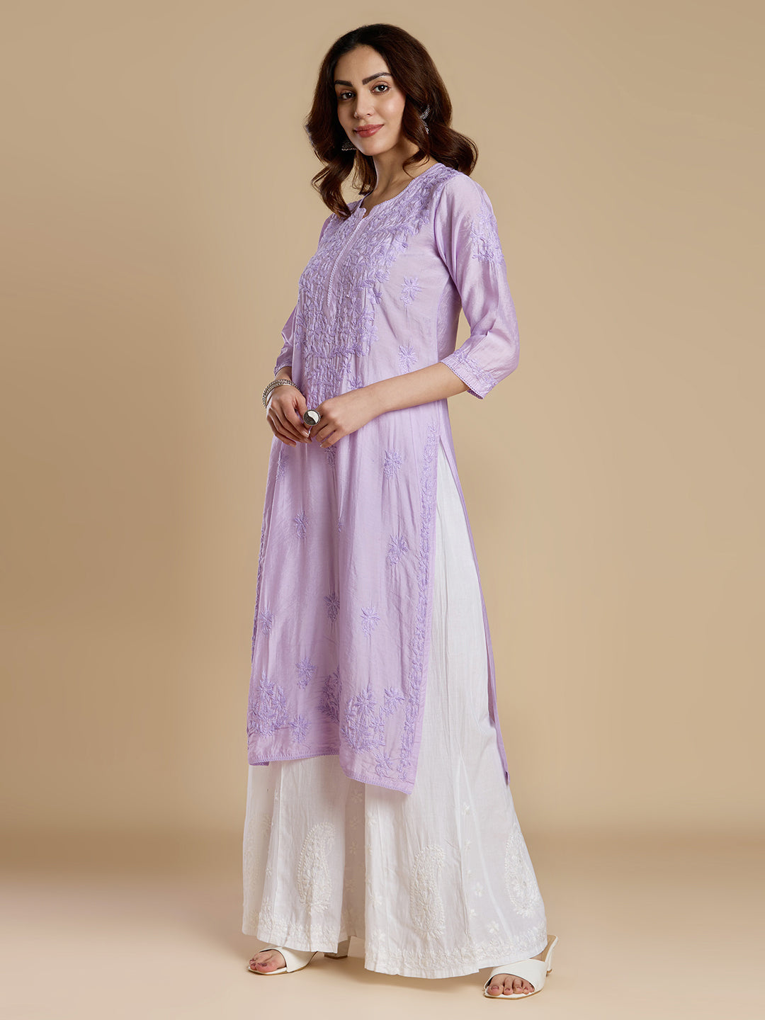 Lavender Chanderi Lucknowi Chikankari Kurta