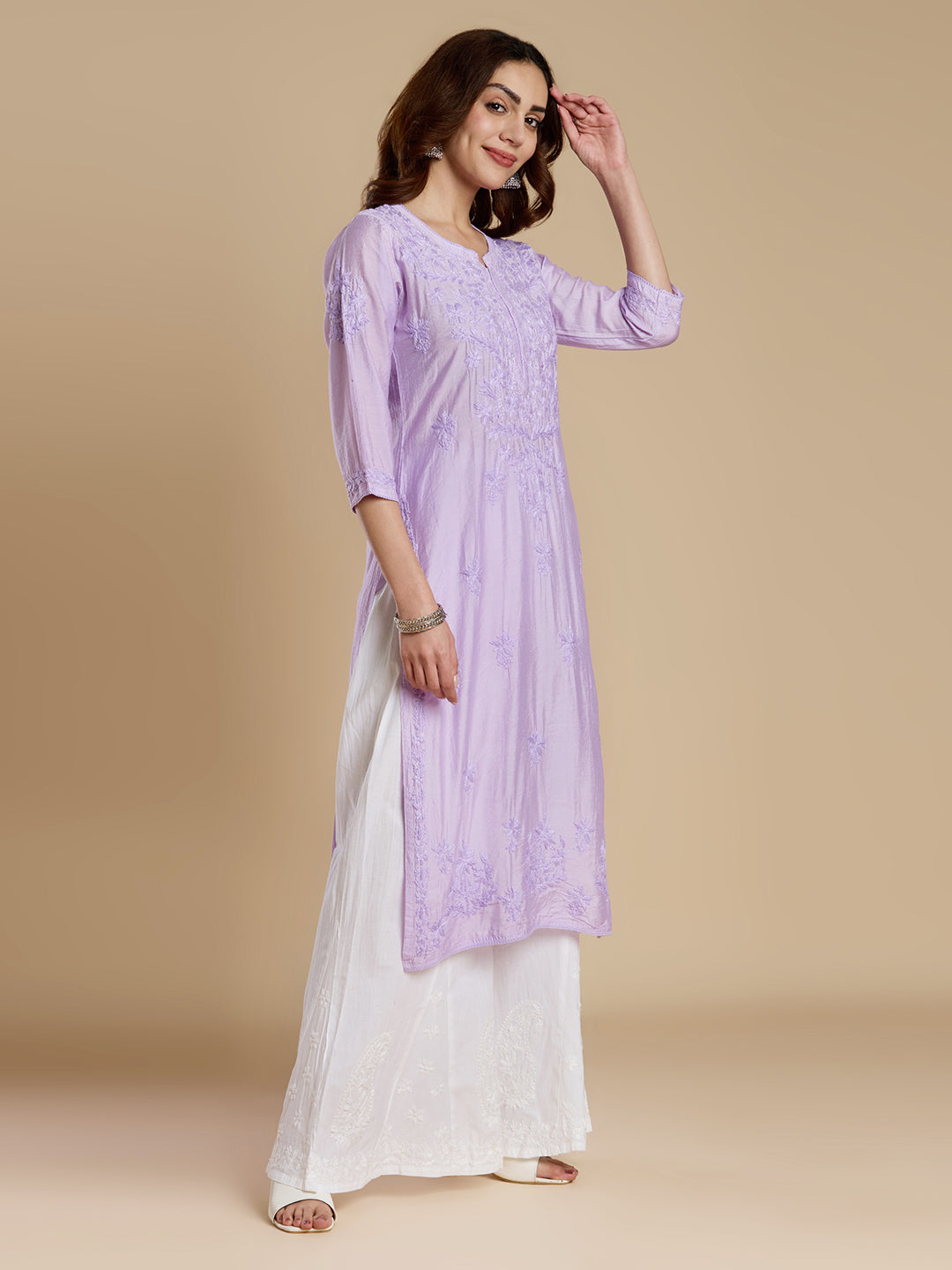 Lavender Chanderi Lucknowi Chikankari Kurta