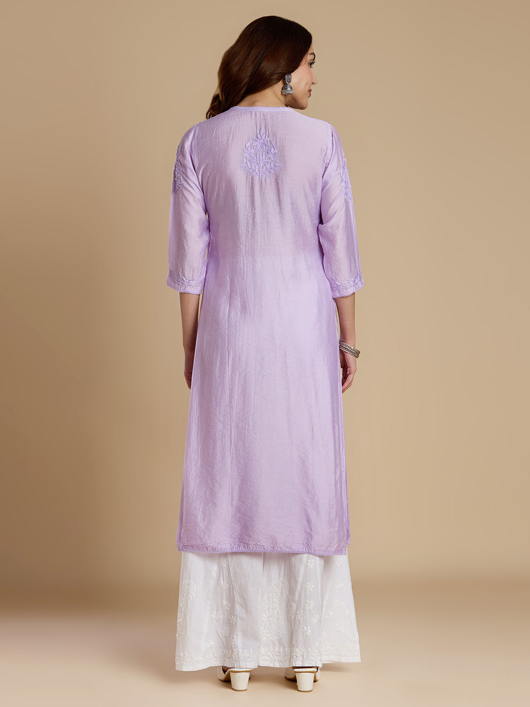 Lavender Chanderi Lucknowi Chikankari Kurta