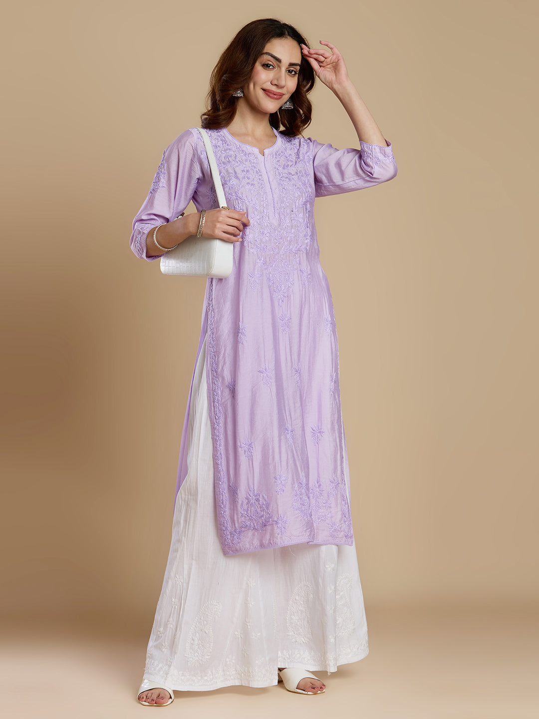 Lavender Chanderi Lucknowi Chikankari Kurta
