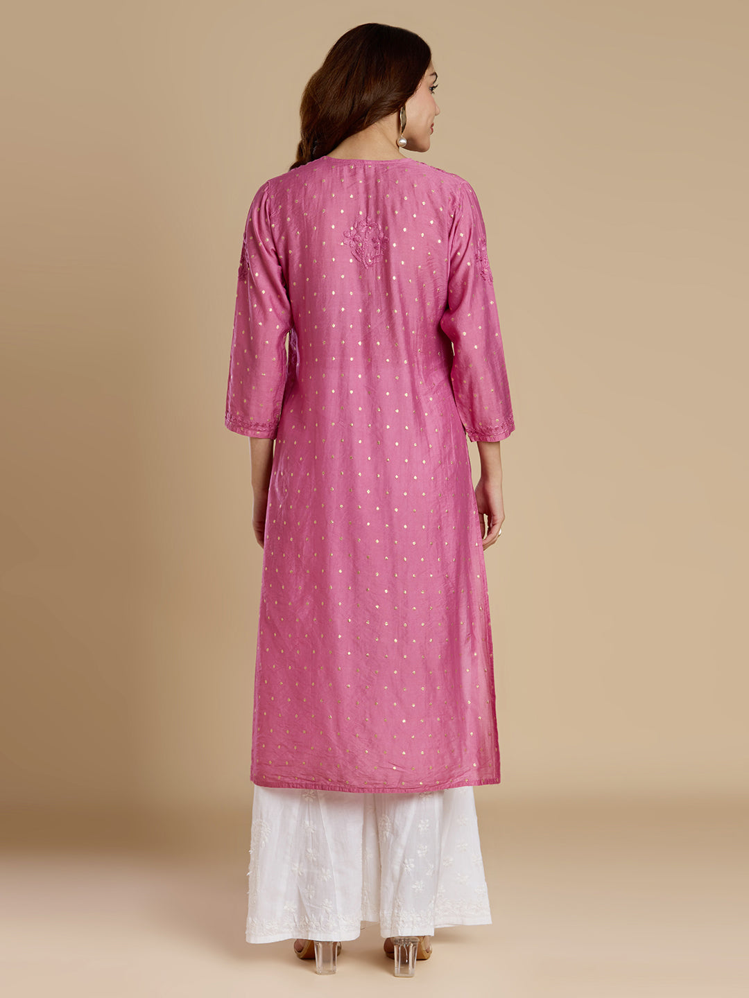Bubblegum Pink Chanderi Lucknowi Chikankari Kurta