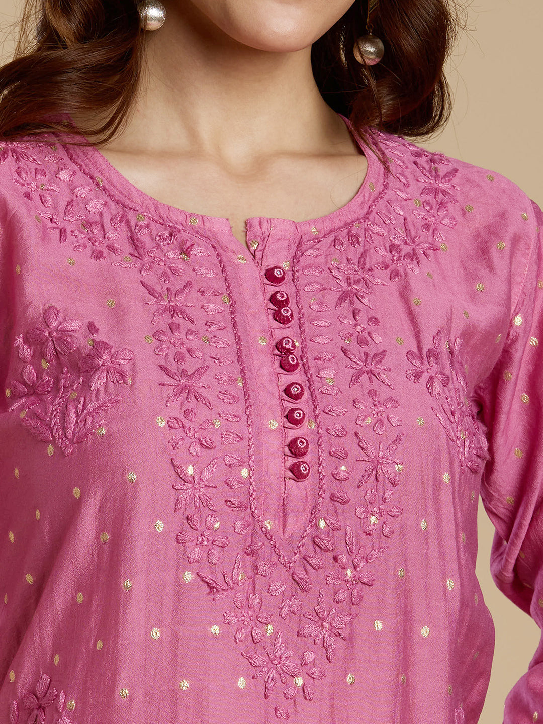 Bubblegum Pink Chanderi Lucknowi Chikankari Kurta