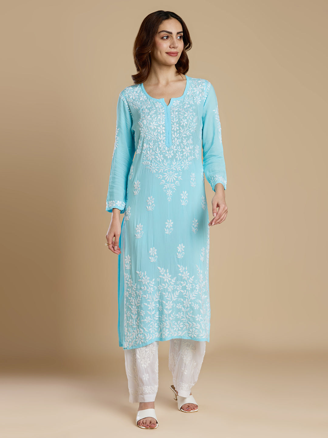 Aqua Blue Modal Lucknowi Chikankari Kurta