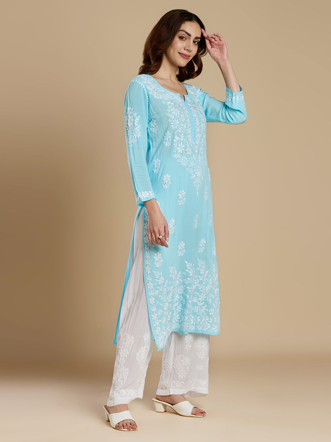 Aqua Blue Modal Lucknowi Chikankari Kurta