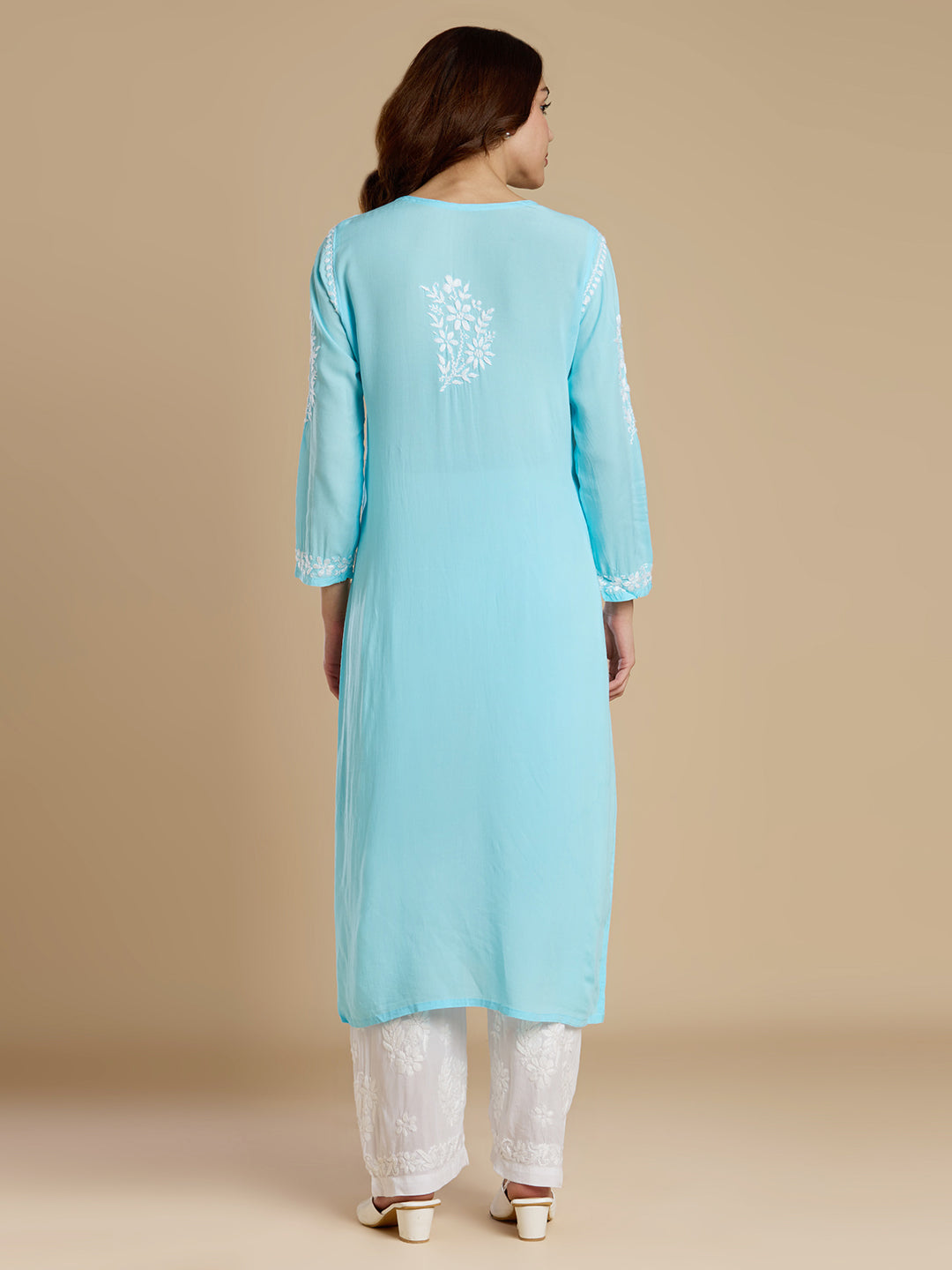Aqua Blue Modal Lucknowi Chikankari Kurta