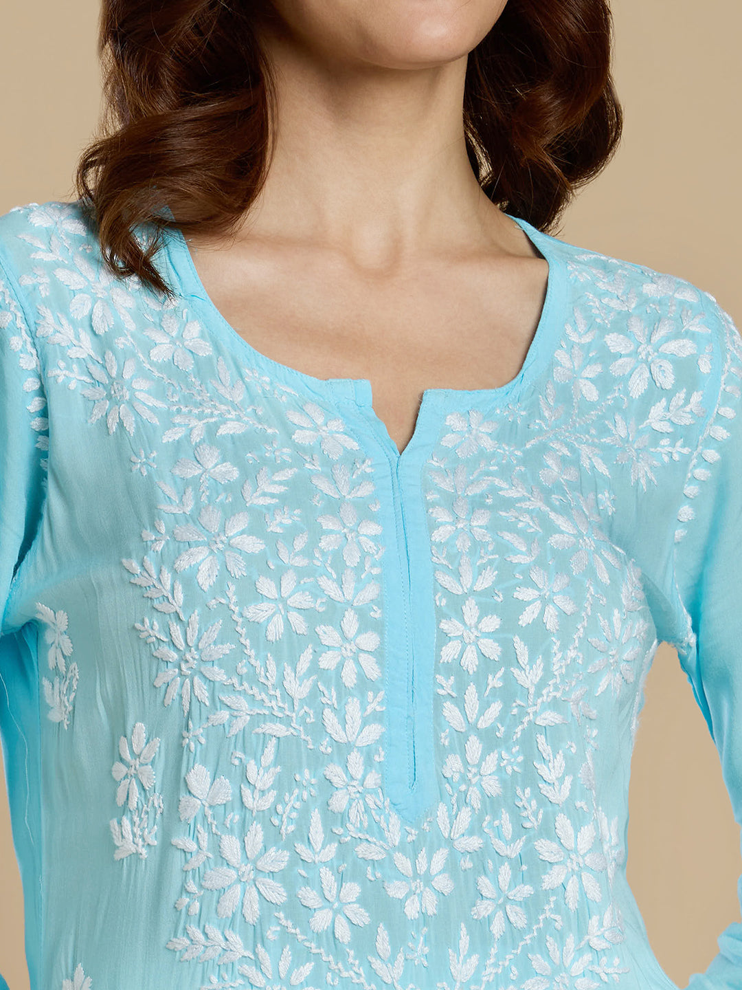 Aqua Blue Modal Lucknowi Chikankari Kurta