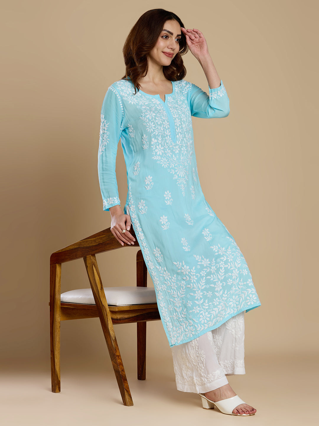 Aqua Blue Modal Lucknowi Chikankari Kurta