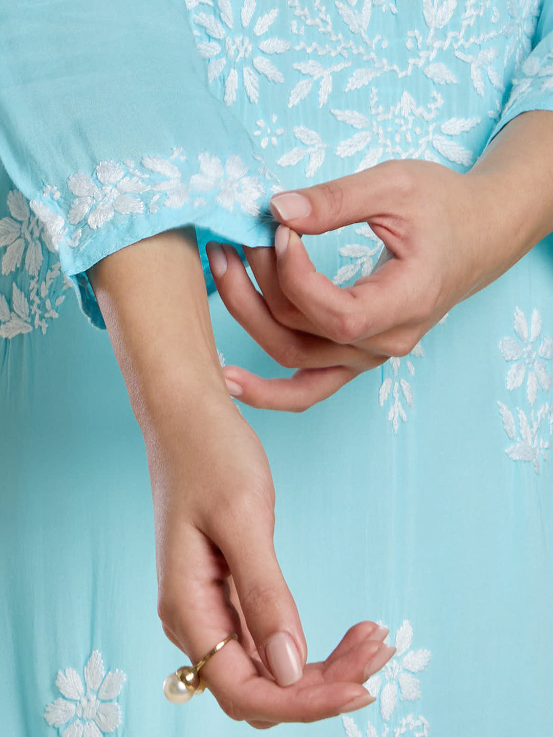 Aqua Blue Modal Lucknowi Chikankari Kurta