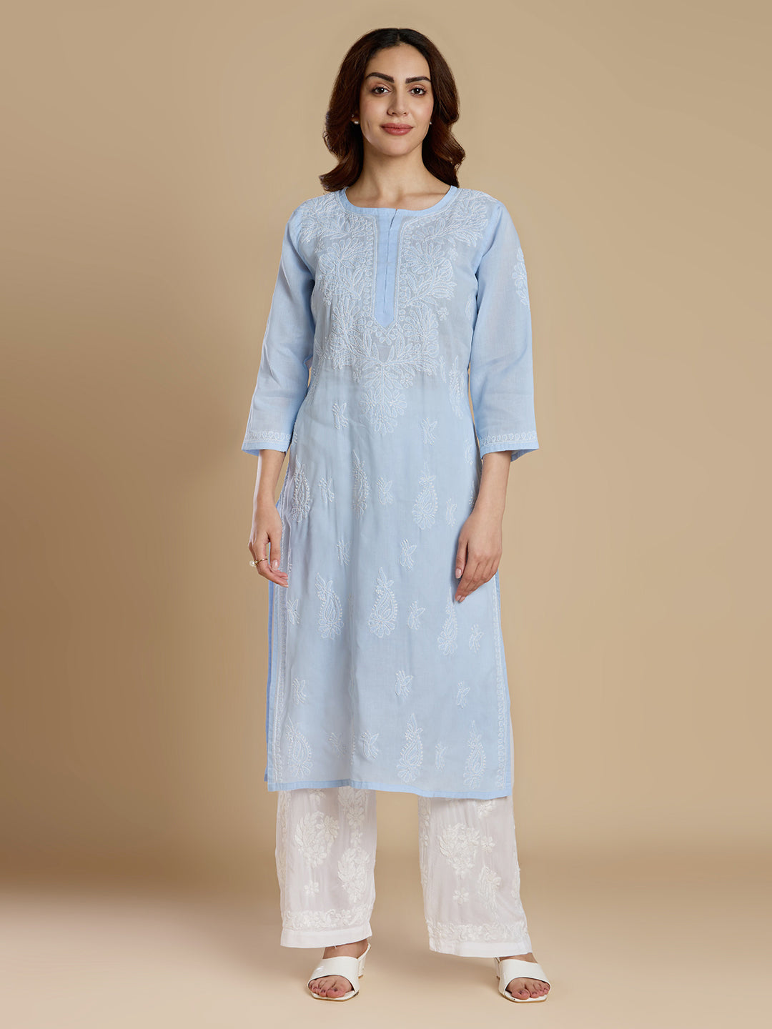 Powder Blue Voil Cotton Lucknowi Chikankari Kurta
