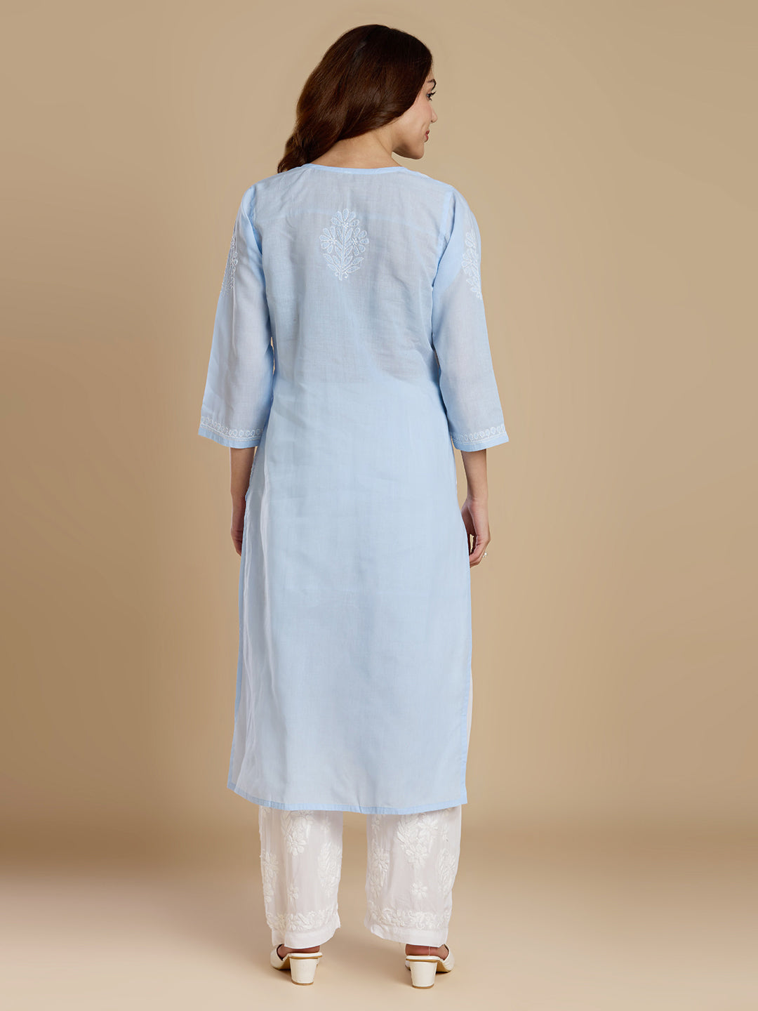 Powder Blue Voil Cotton Lucknowi Chikankari Kurta