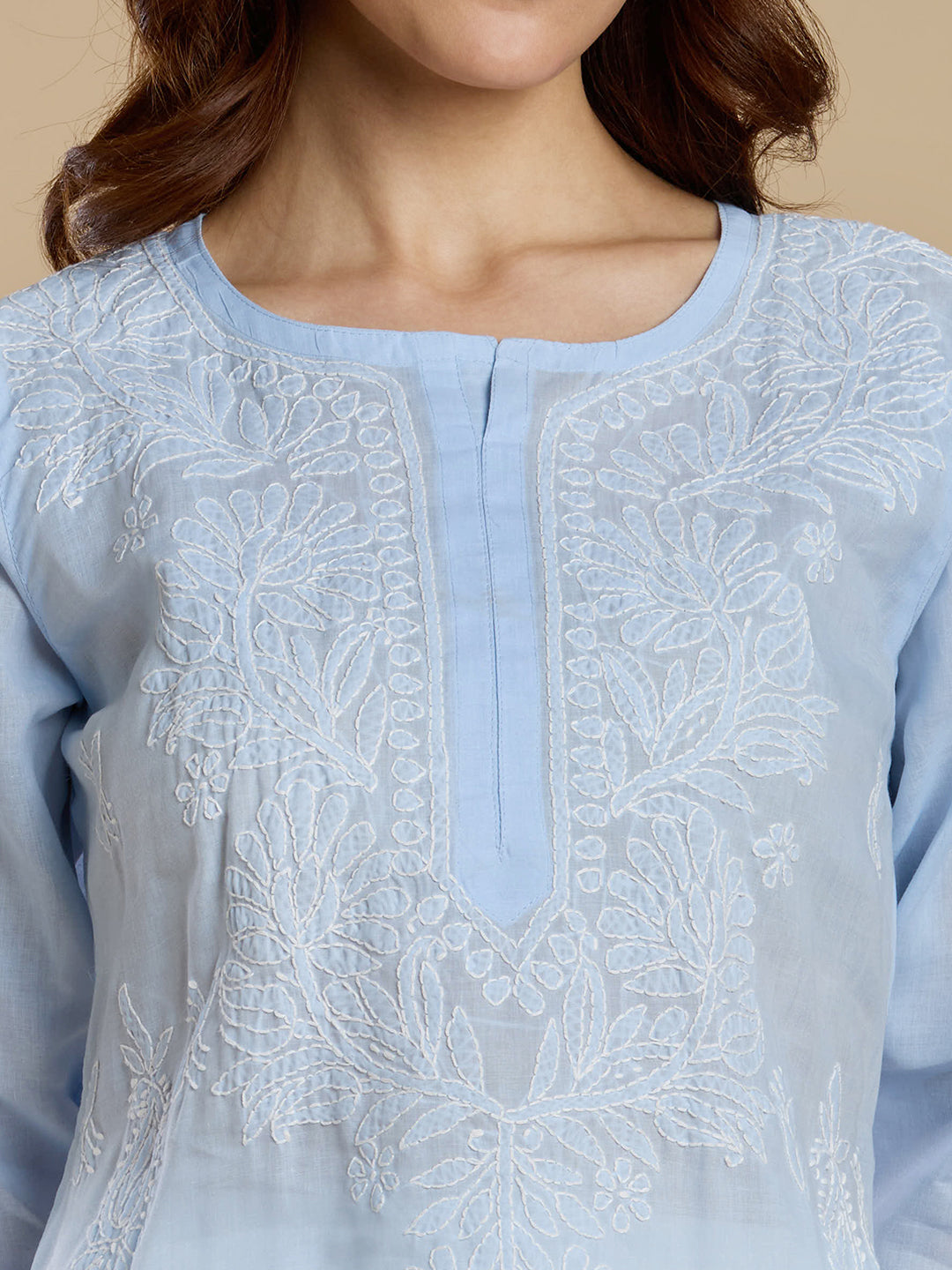 Powder Blue Voil Cotton Lucknowi Chikankari Kurta