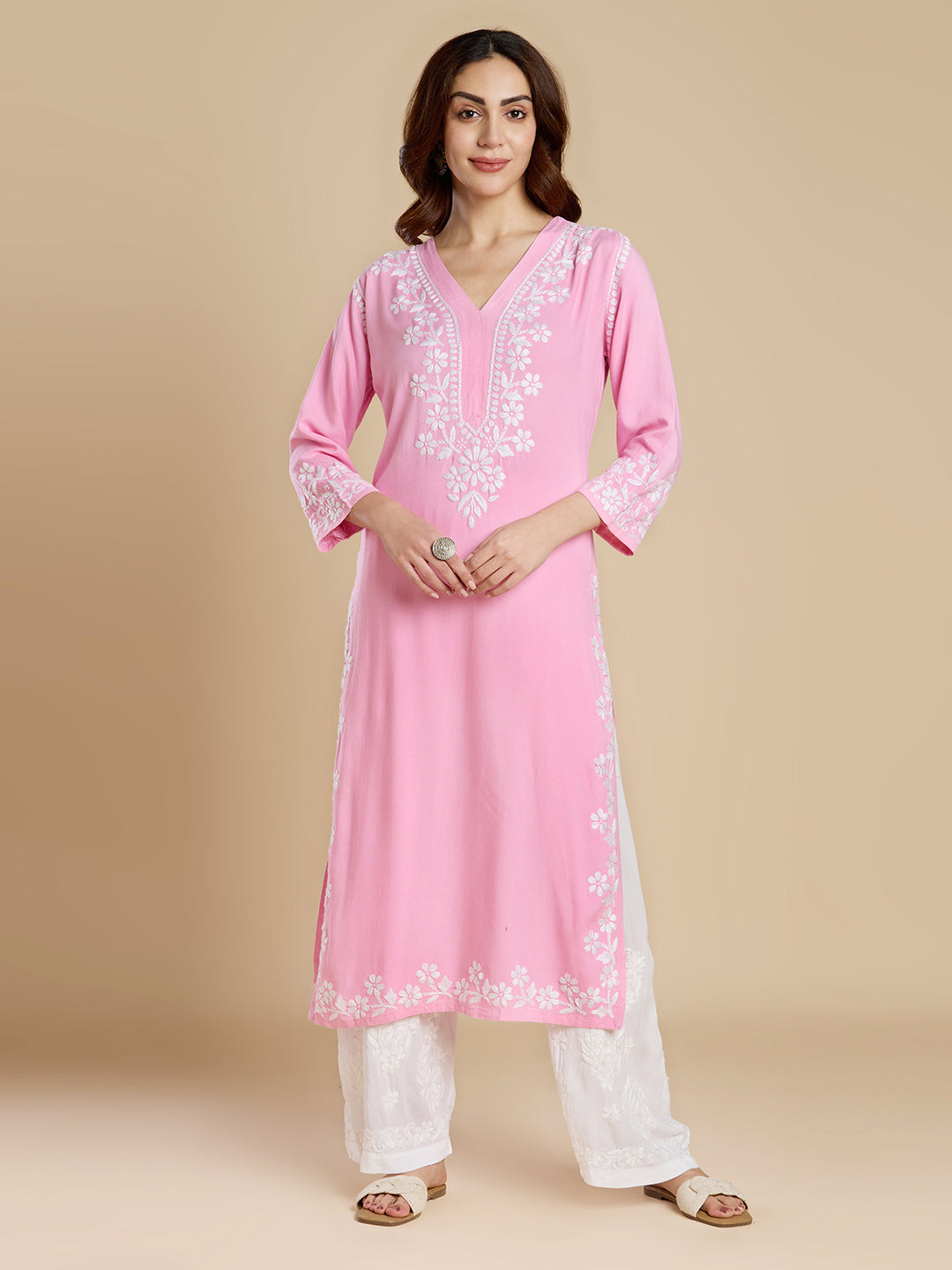 Baby Pink Rayon Lucknowi Chikankari Kurta