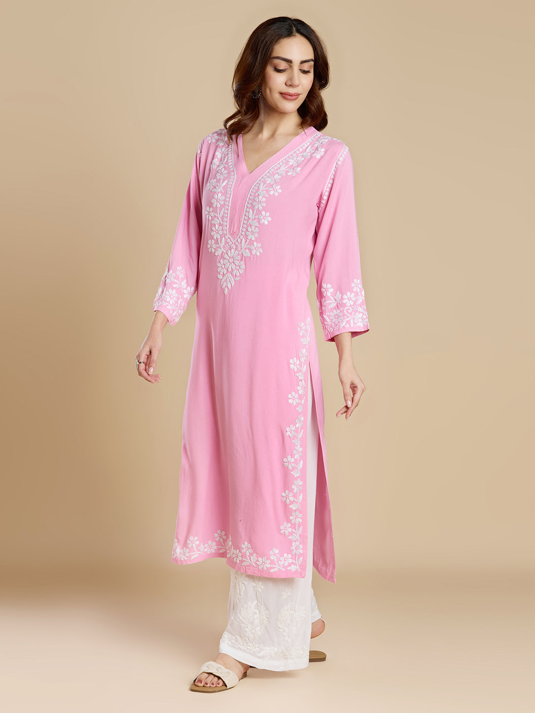 Baby Pink Rayon Lucknowi Chikankari Kurta