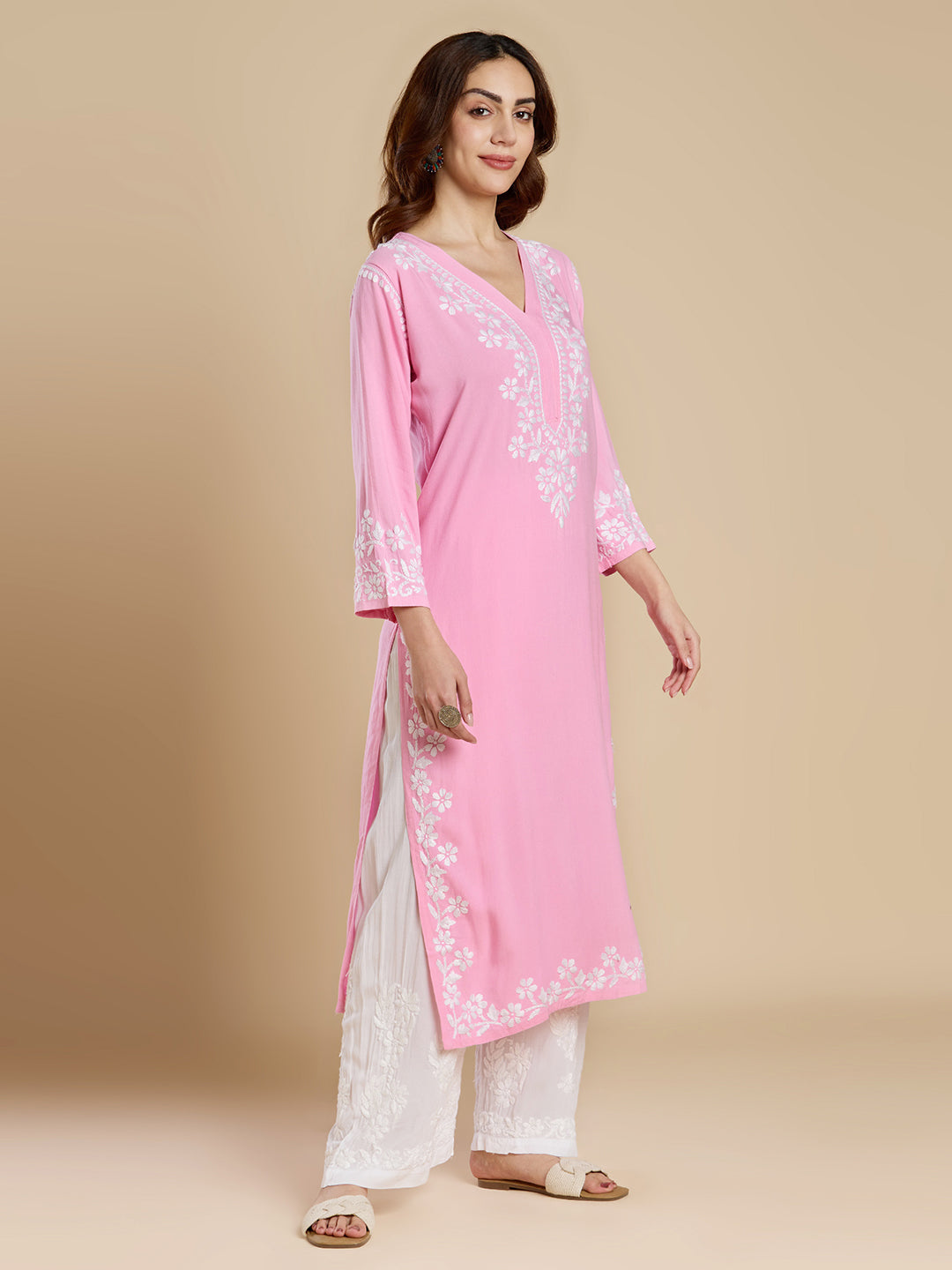 Baby Pink Rayon Lucknowi Chikankari Kurta