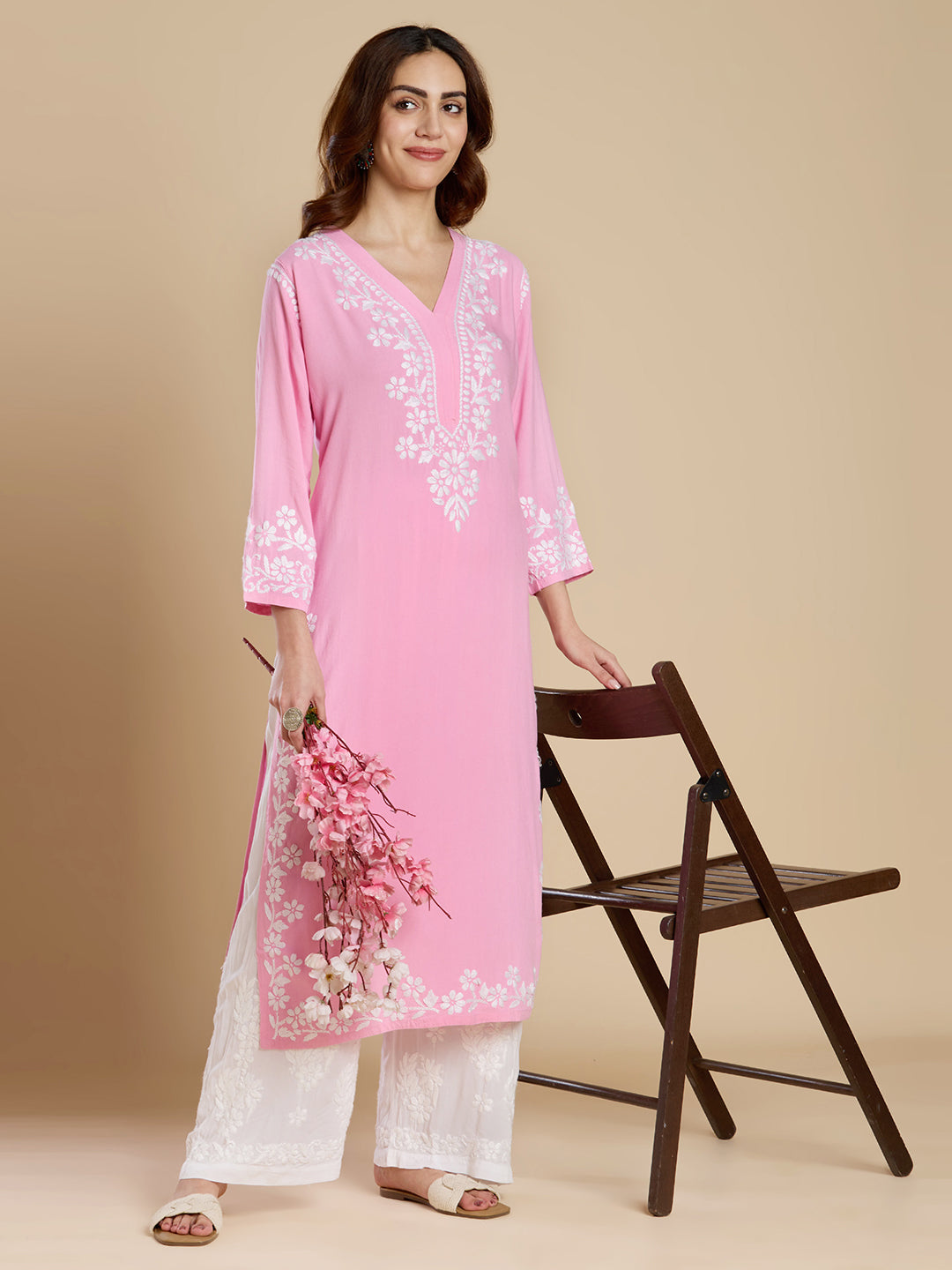 Baby Pink Rayon Lucknowi Chikankari Kurta