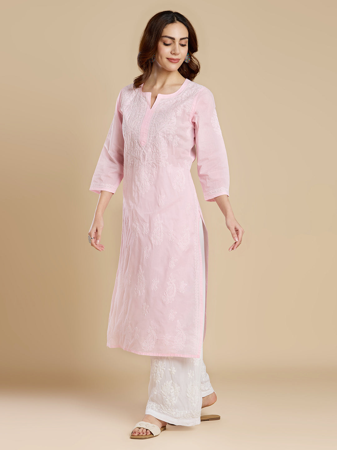 Light Pink Voil Cotton Lucknowi Chikankari Kurta