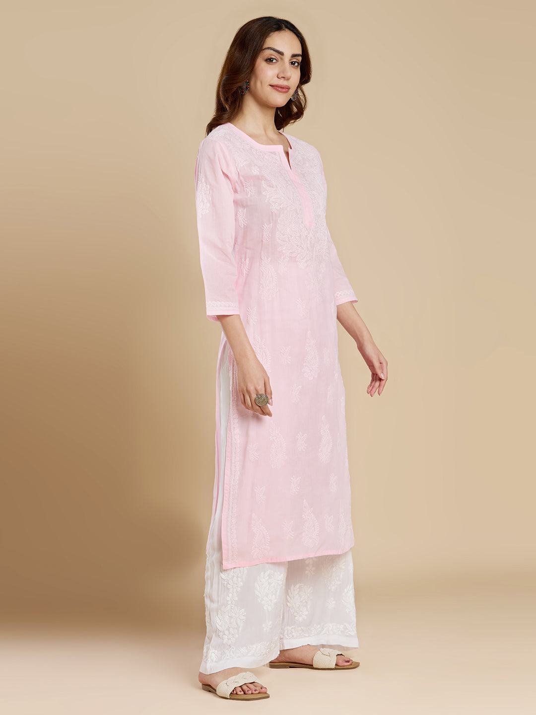 Light Pink Voil Cotton Lucknowi Chikankari Kurta