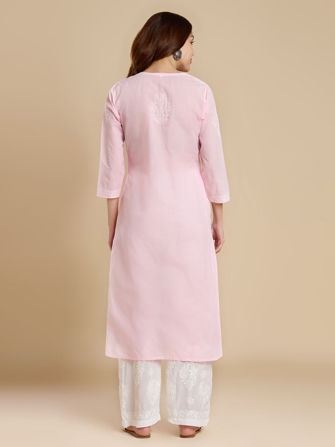 Light Pink Voil Cotton Lucknowi Chikankari Kurta