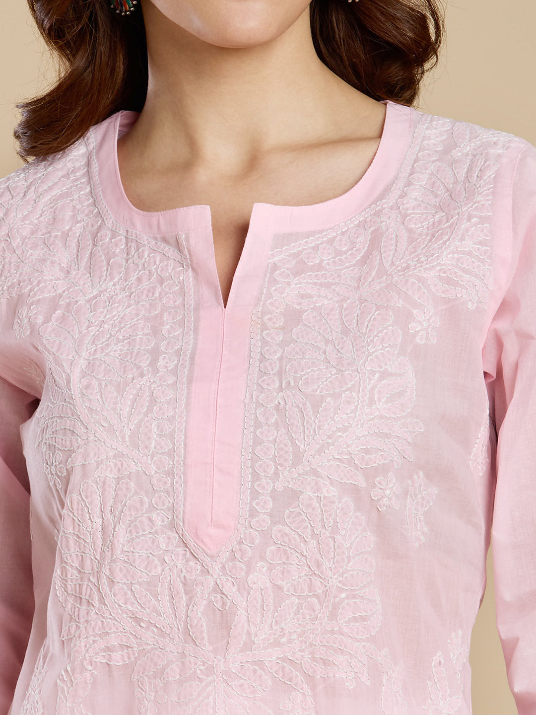 Light Pink Voil Cotton Lucknowi Chikankari Kurta
