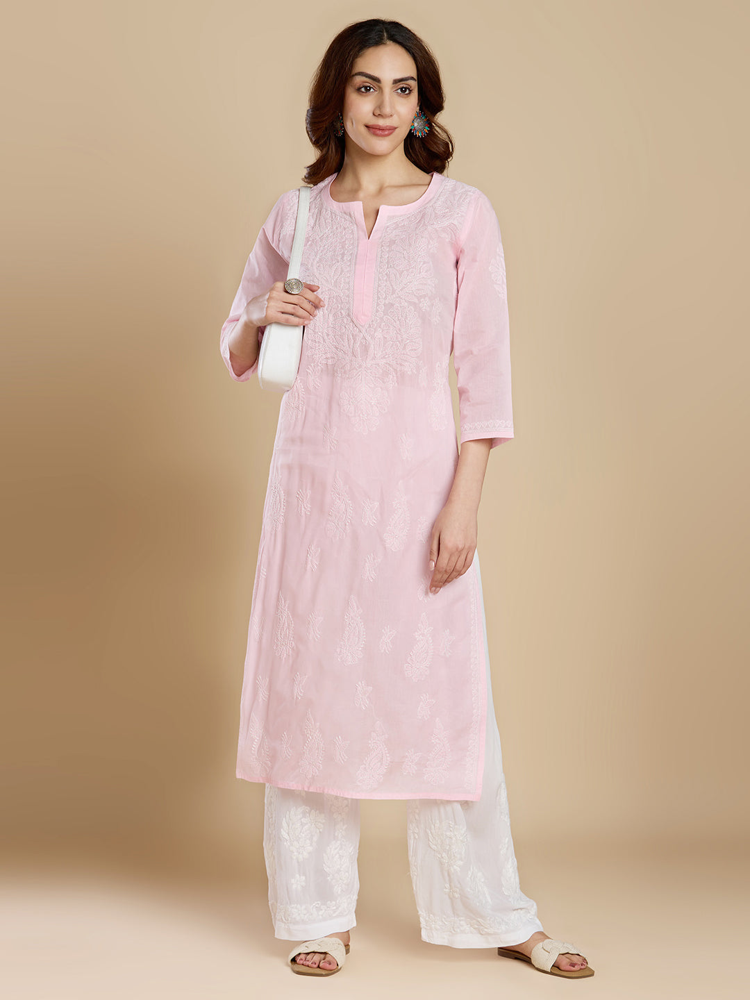 Light Pink Voil Cotton Lucknowi Chikankari Kurta