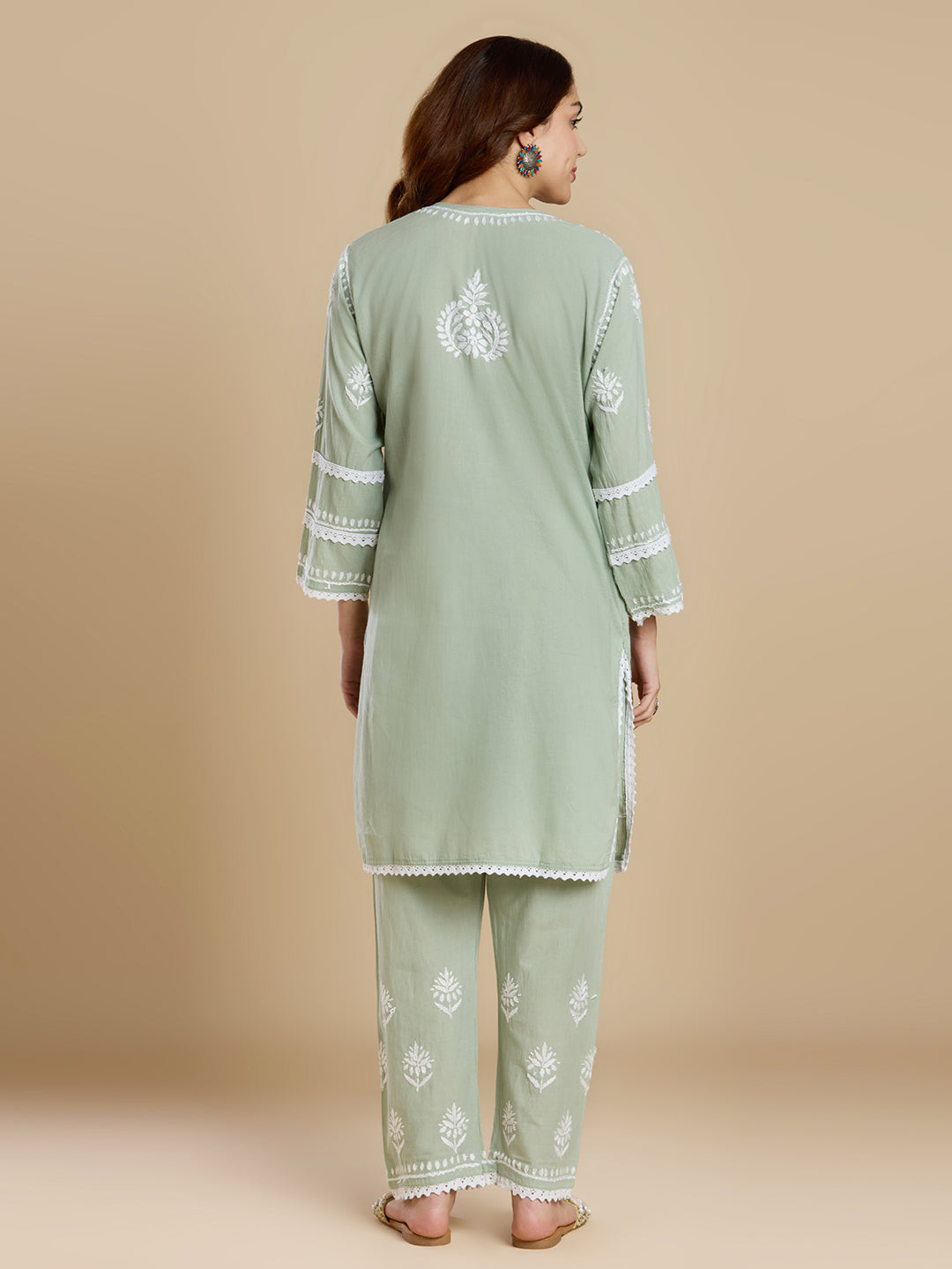 Sage Green Mul Cotton Chikankari Kurta Set