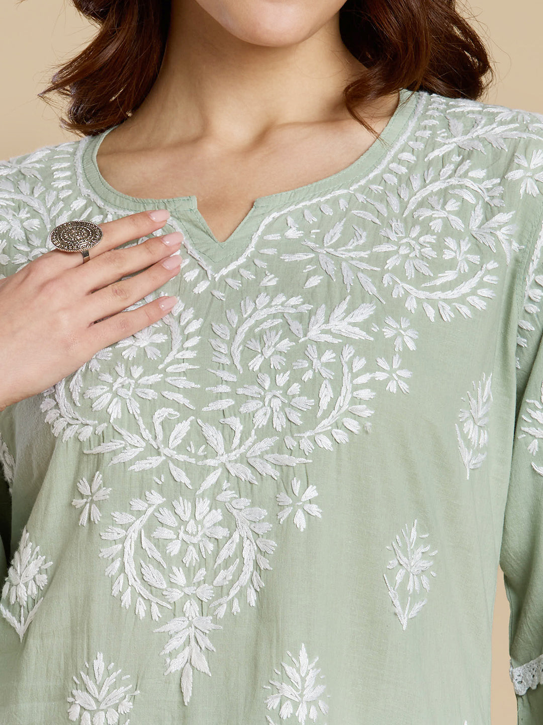 Sage Green Mul Cotton Chikankari Kurta Set