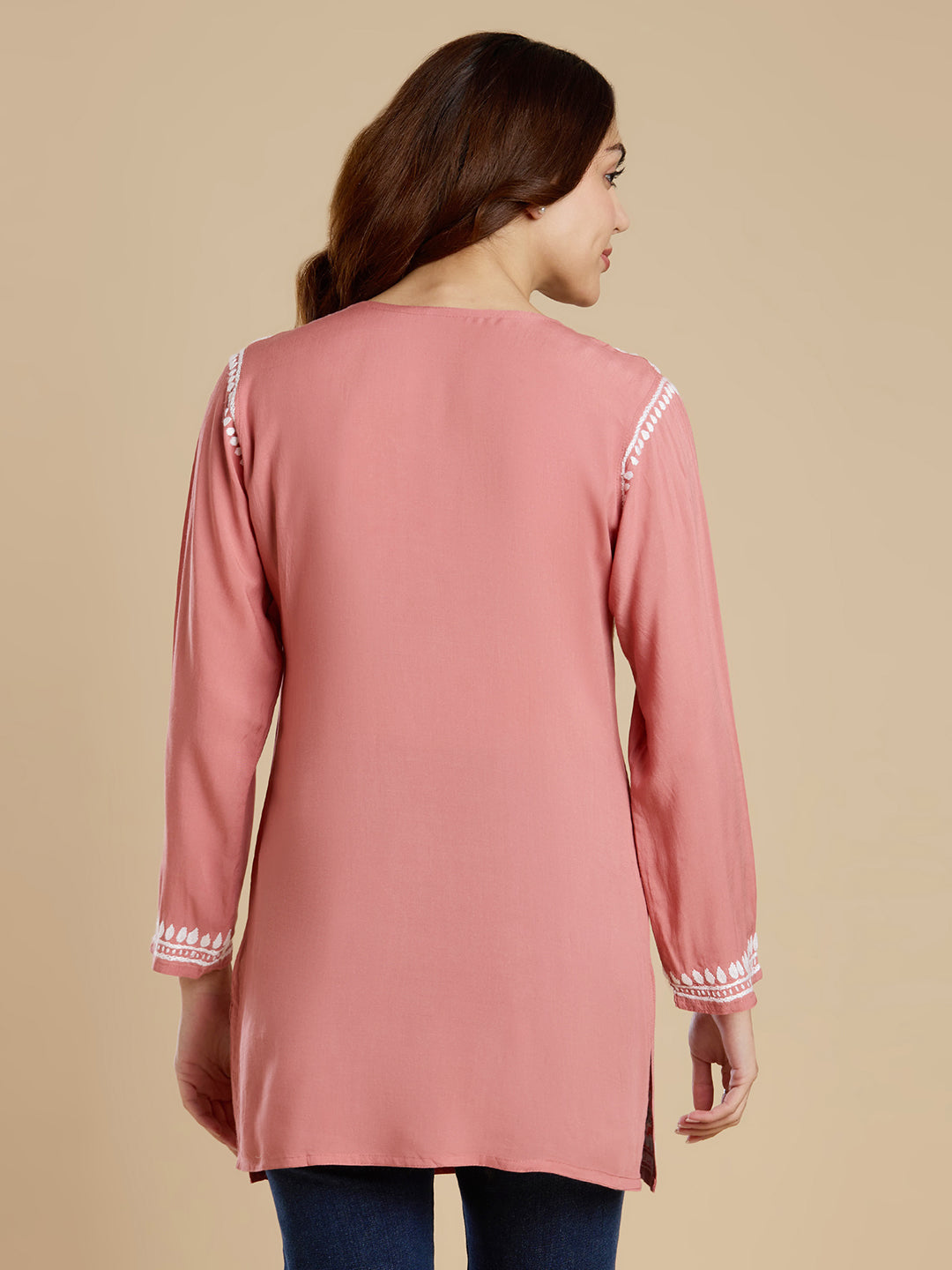 Rose Pink Modal Lucknowi Chikankari Short Kurta