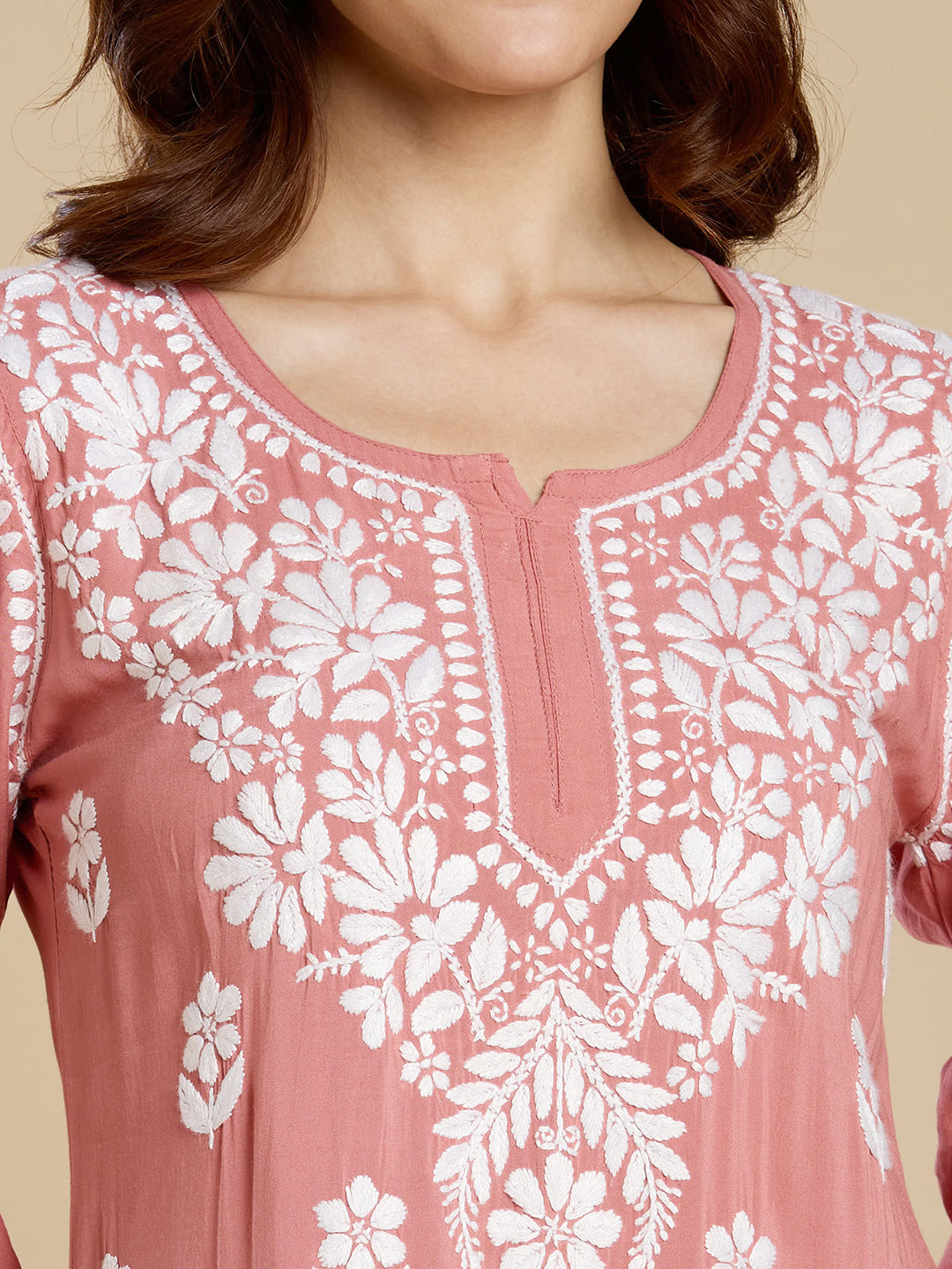 Rose Pink Modal Lucknowi Chikankari Short Kurta