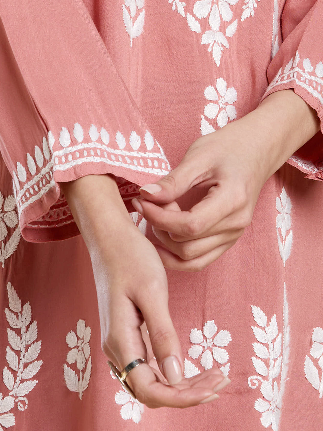 Rose Pink Modal Lucknowi Chikankari Short Kurta