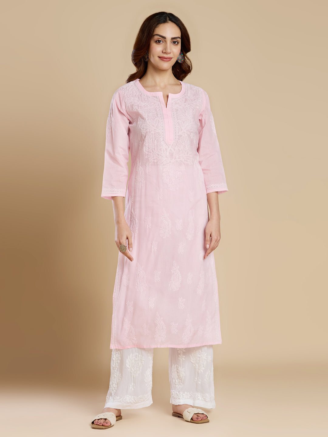 Light Pink Voil Cotton Lucknowi Chikankari Kurta