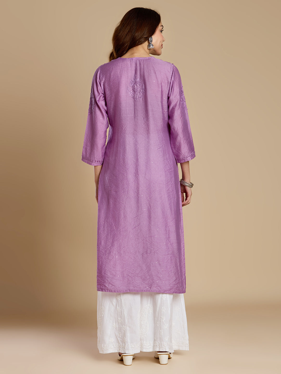 Dark Lavender Chanderi Lucknowi Chikankari Kurta