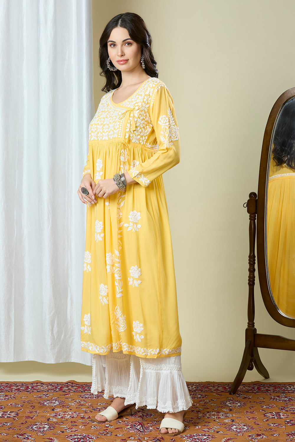 Fiza – Premium Cotton Handcrafted Chikankari Angarakha Gown