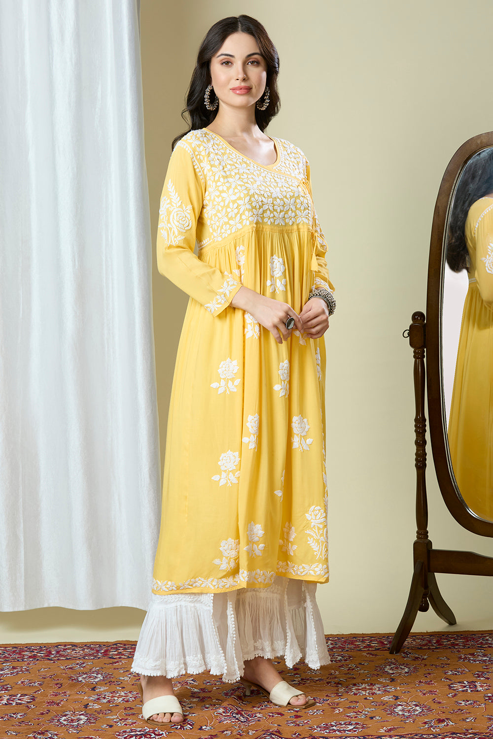 Fiza – Premium Cotton Handcrafted Chikankari Angarakha Gown