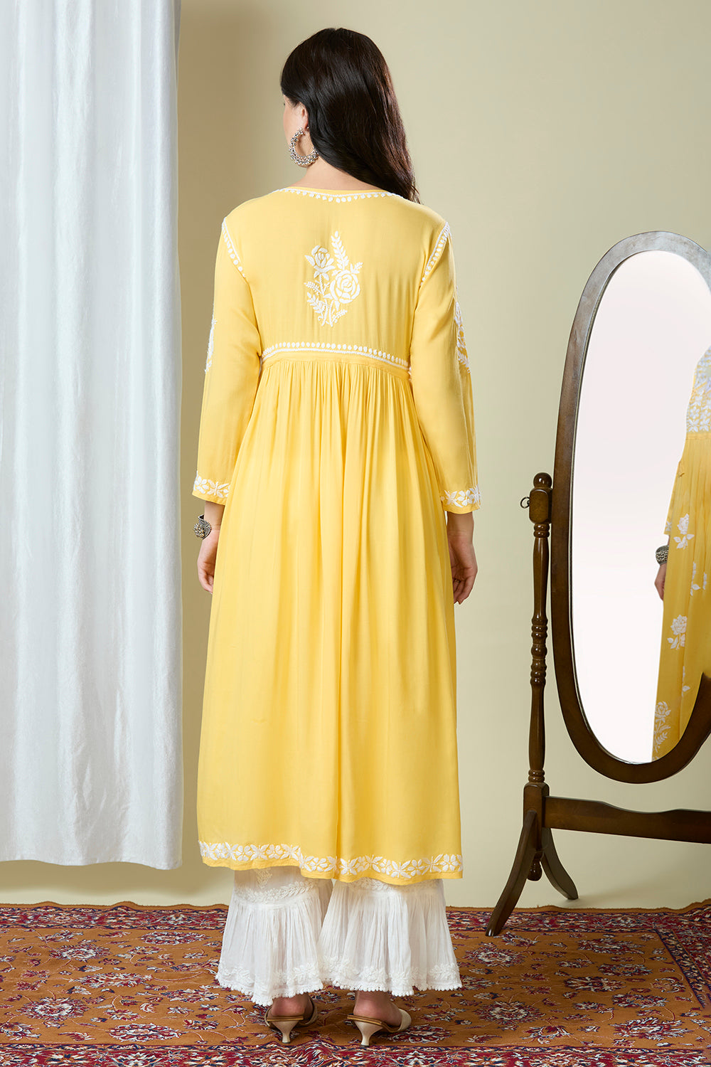 Fiza – Premium Cotton Handcrafted Chikankari Angarakha Gown