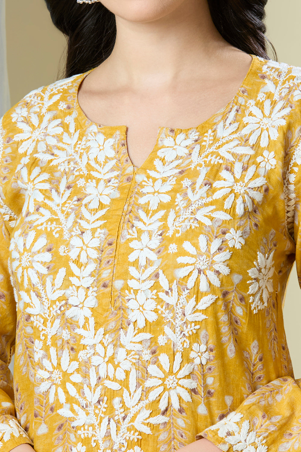 Saanjh – Mustard Yellow Mul Cotton Kurta with Chikankari