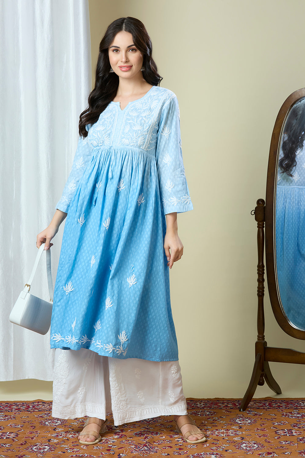 Noor – Premium Cotton Gown with Artisanal Chikankari