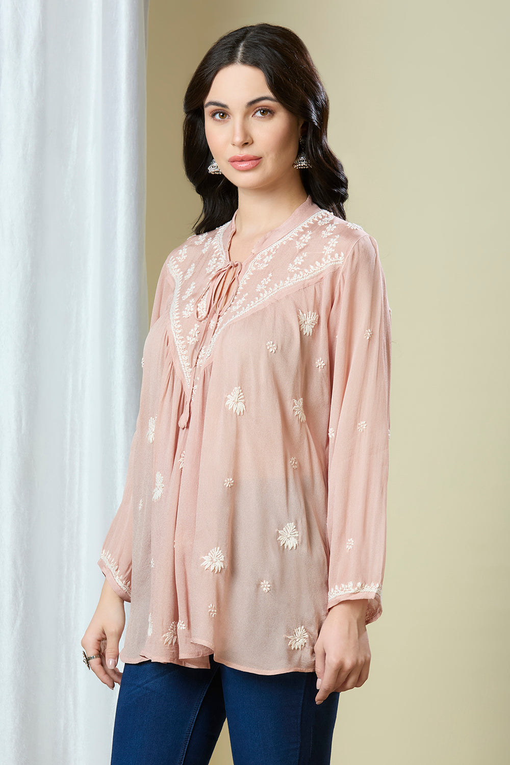 Rosy – Blush Pink Georgette Chikankari Top