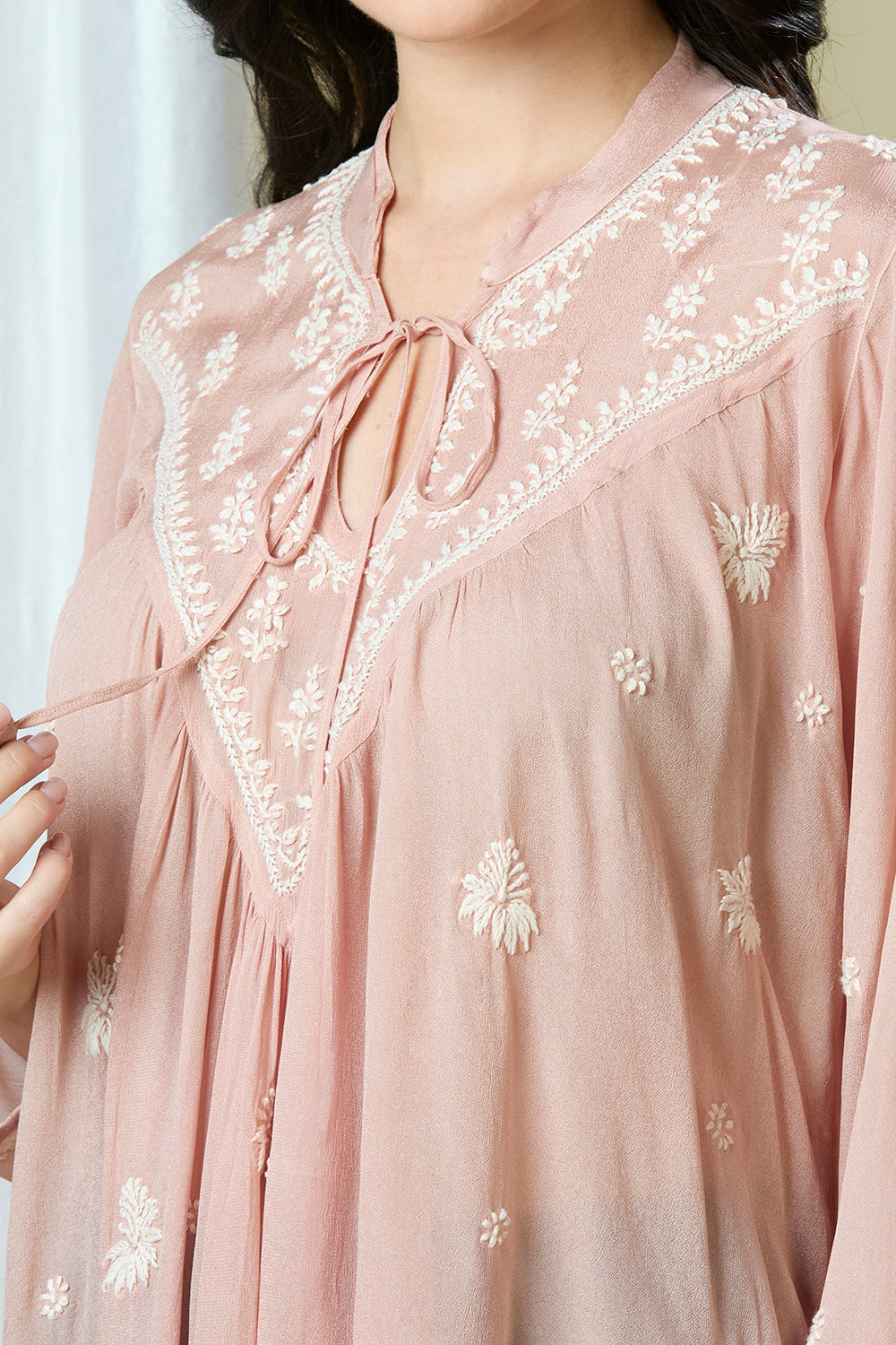 Rosy – Blush Pink Georgette Chikankari Top
