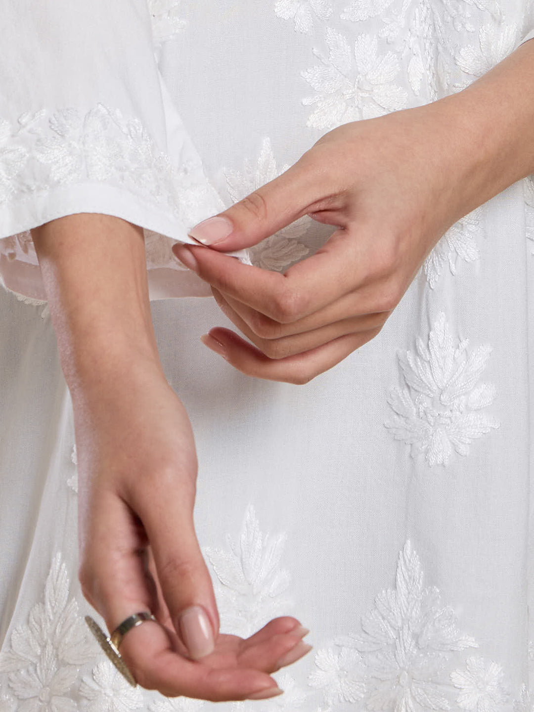 Ivory Hand-Embroidered Chikankari Short Kurta