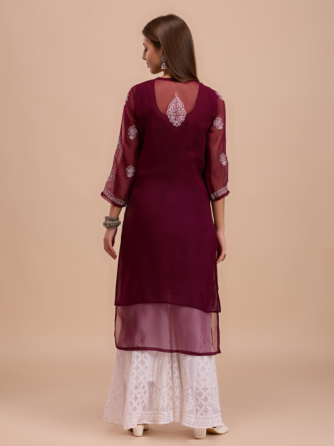 Wine Georgette Chikankari Kurta