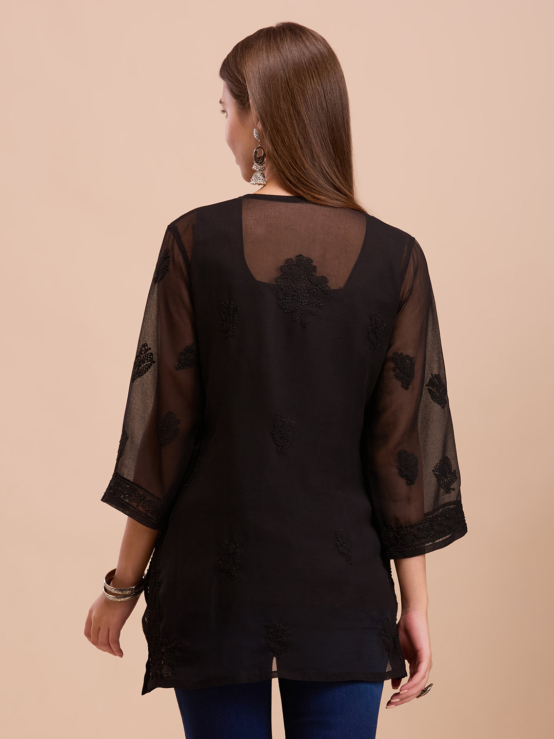 Black Georgette Short Chikankari Kurta