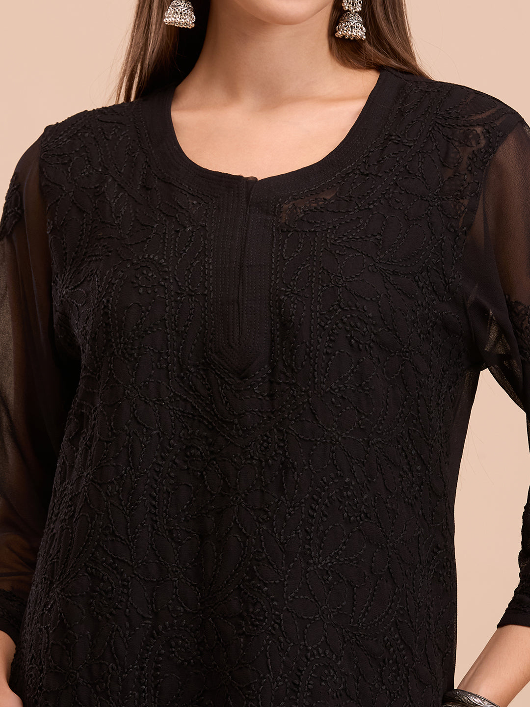 Black Georgette Short Chikankari Kurta