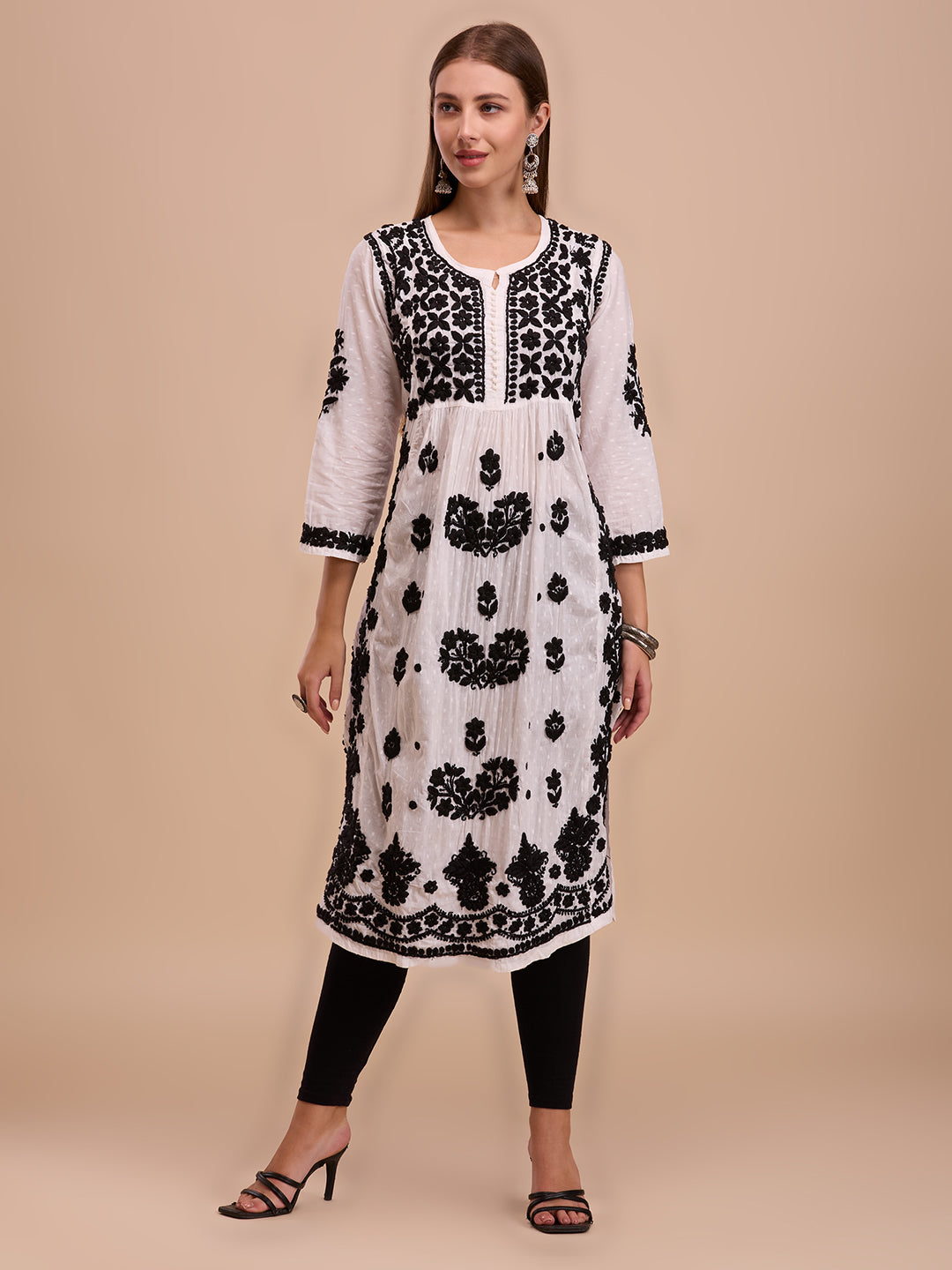 Black On White Naira Cut Chikankari Kurta