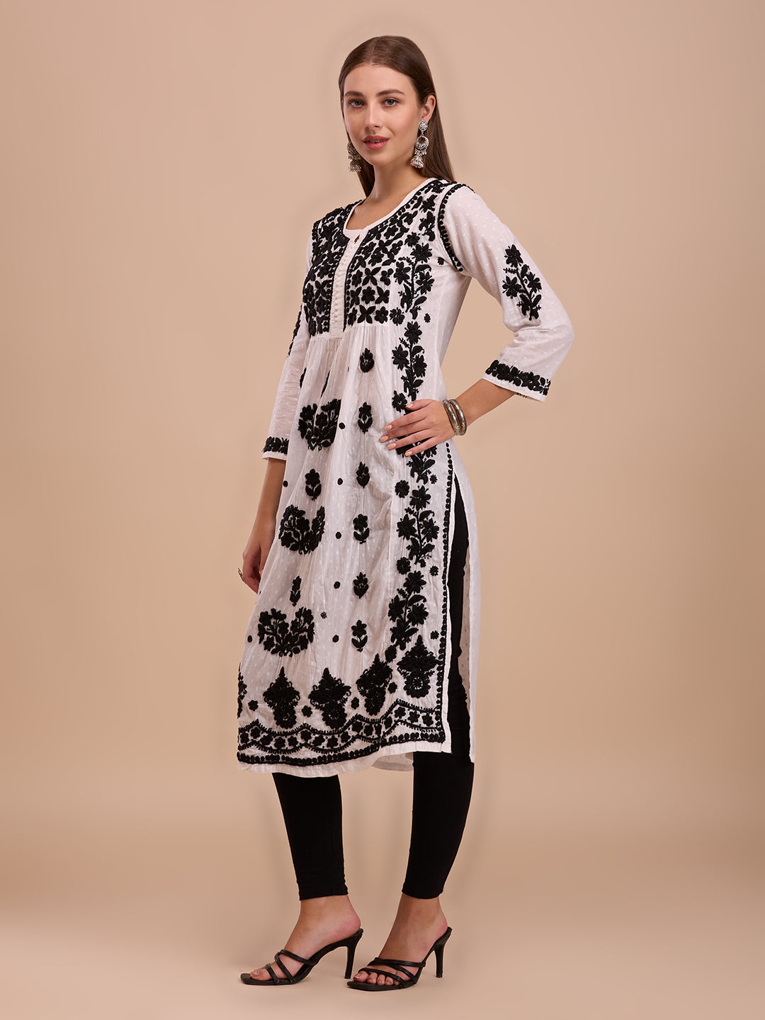 Black On White Naira Cut Chikankari Kurta