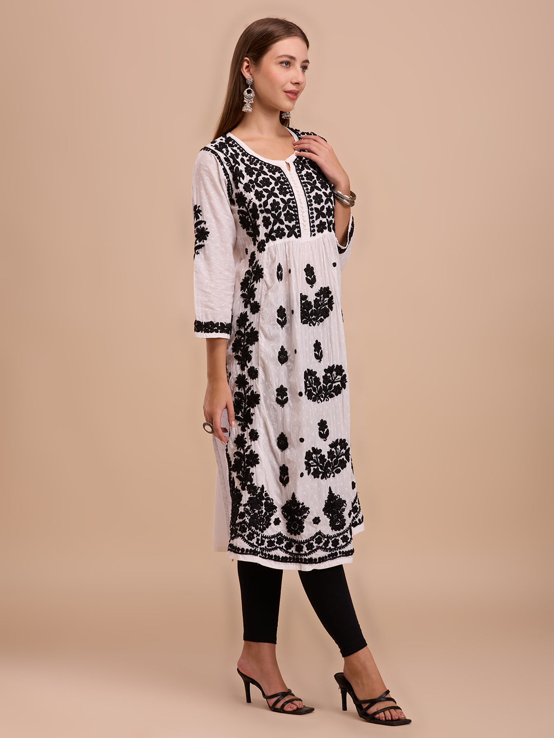 Black On White Naira Cut Chikankari Kurta