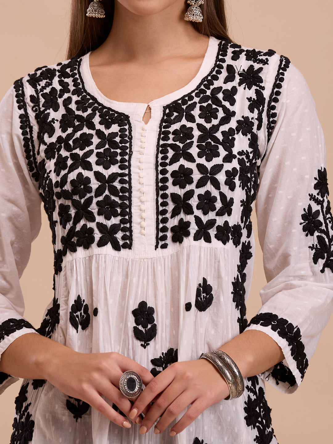 Black On White Naira Cut Chikankari Kurta