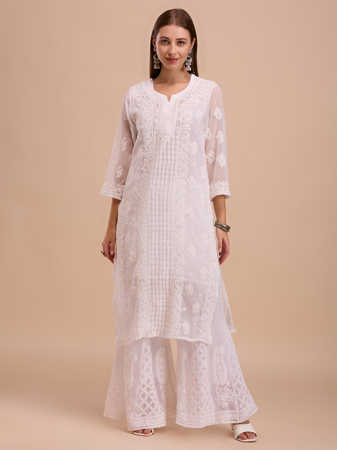 White Georgette Lucknowi Chikankari Kurta